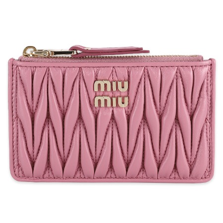 24 S/S 미우미우 여성 마테라쎄 나파 레더 지퍼 카드 지갑(핑크) 5MB060 2FPP F0638